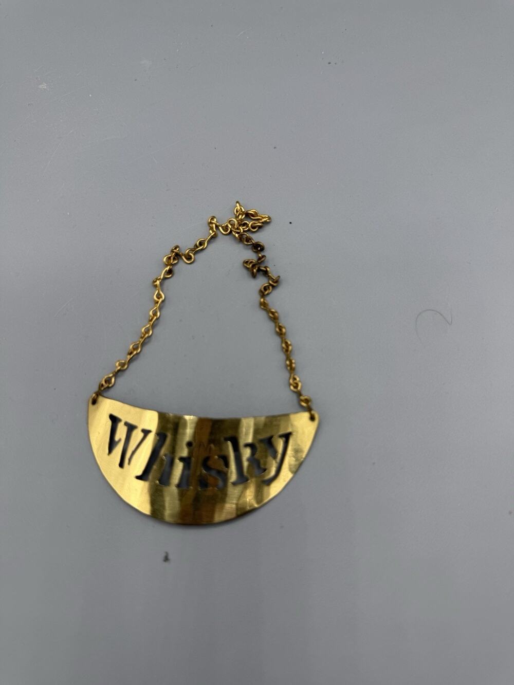 Vintage Brass Whisky Decanter Label Tag Handarbeit German Handmade Barware
